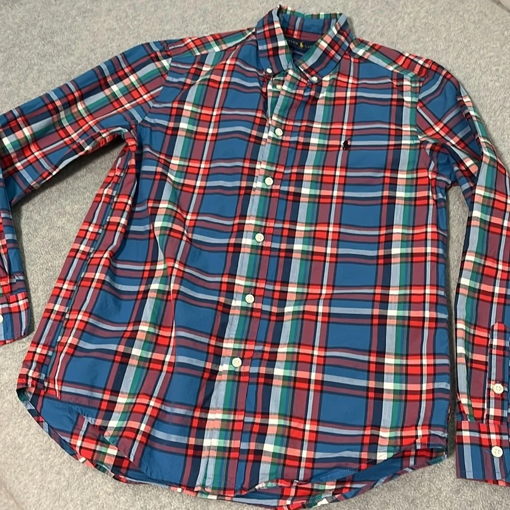Ralph Lauren Boys Button Shirt Large Plaid Cotton Longsleeve